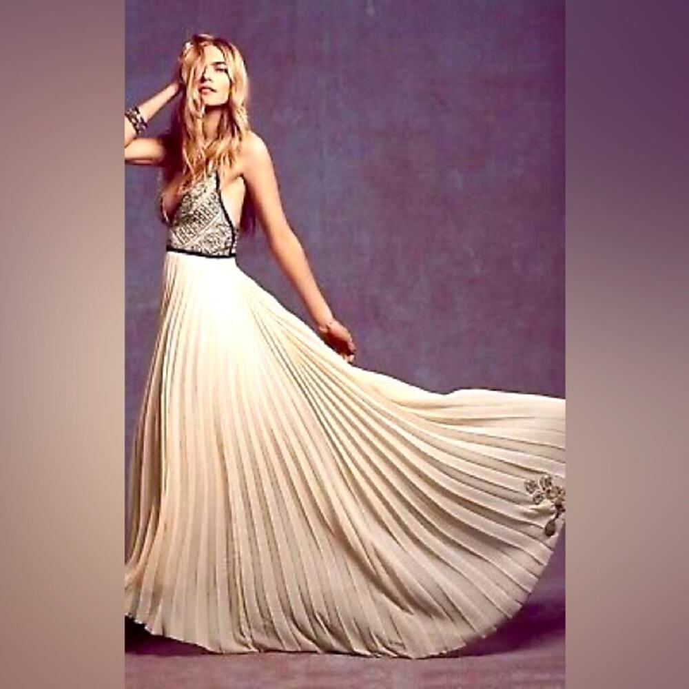 Free People Bell of‎ the Ball Maxi Cream Black Dress